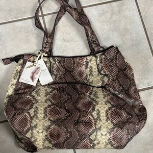 Jessica Simpson Snake-Print Tote Bag in Brown and Cream - Designer Style
